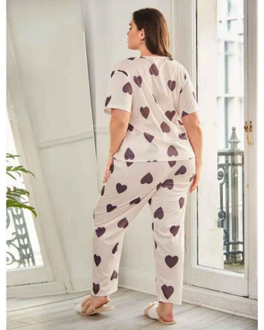 Beige Summer Pajama with Brown Hearts
