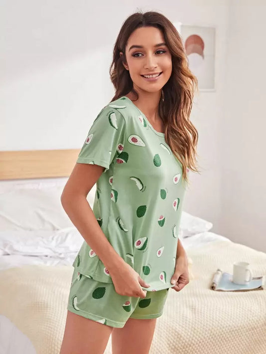 Avocado And Letter Graphic Pajama Set