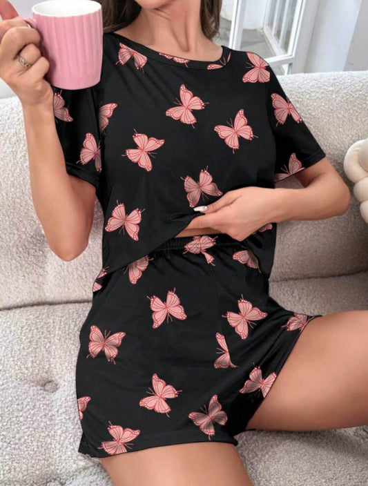 Butterfly Print Tee & Shorts PJ Set / Pajama Set