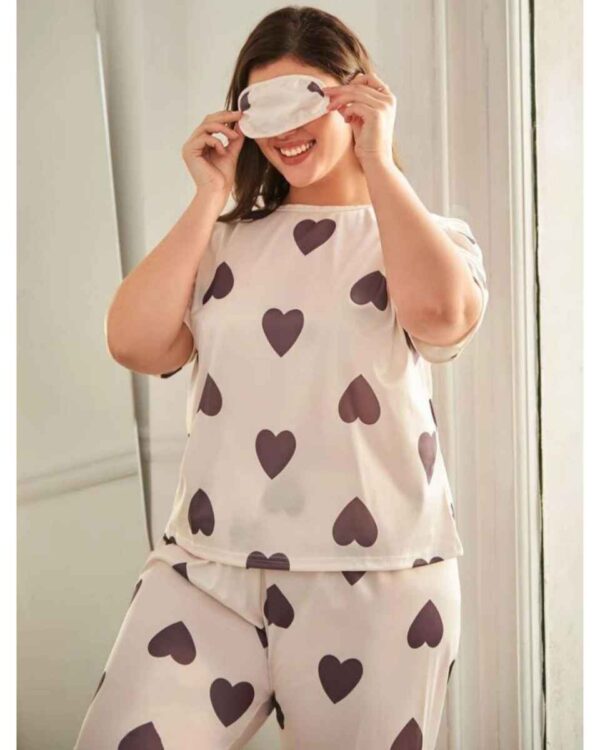 Beige Summer Pajama with Brown Hearts