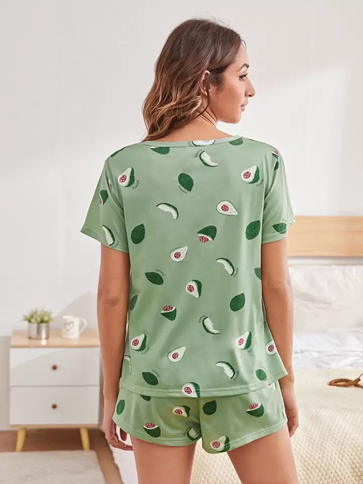 Avocado And Letter Graphic Pajama Set