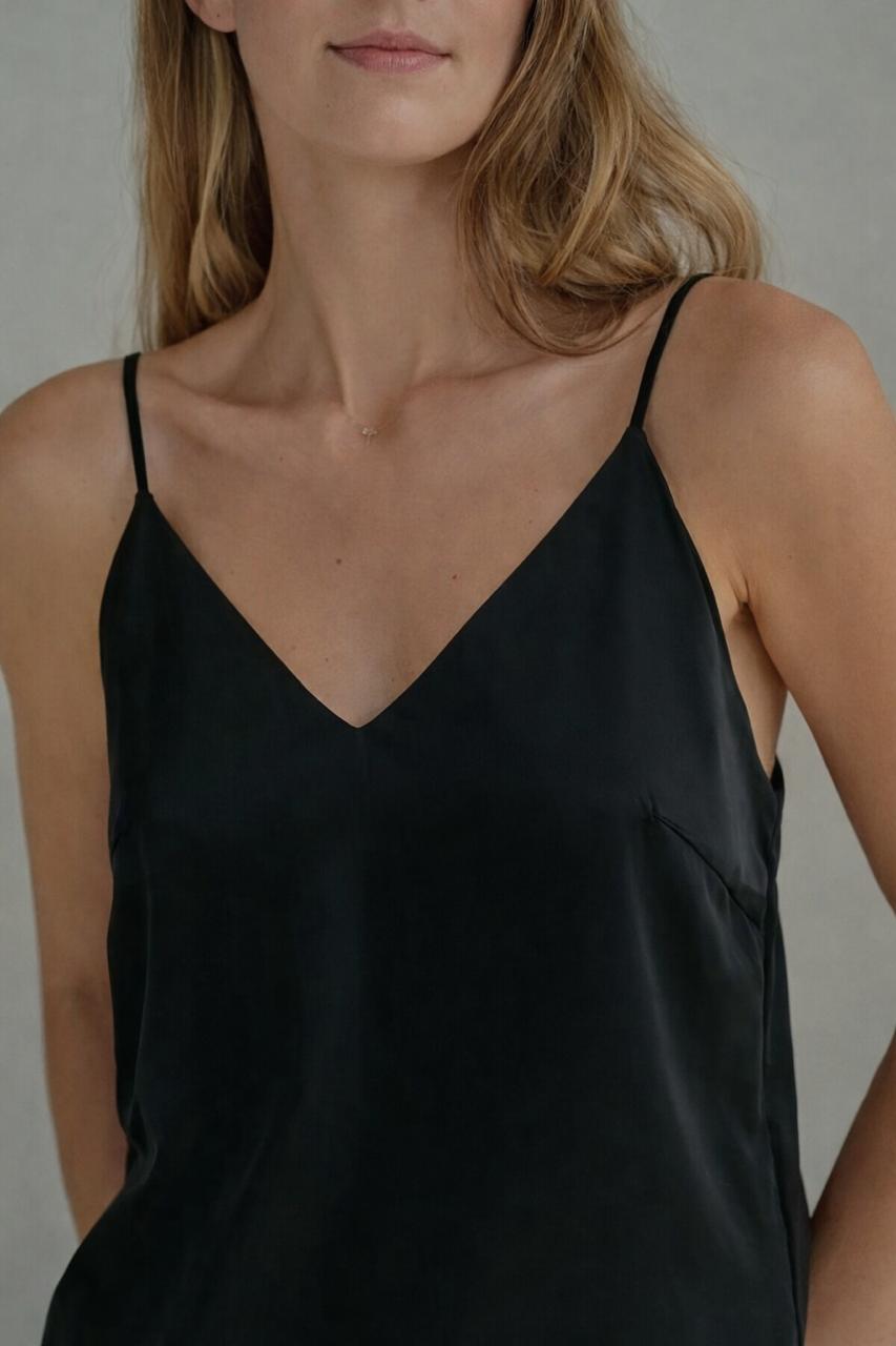 Black Satin Women's Pajama Set – Camisole Top & Wide-Leg Pants