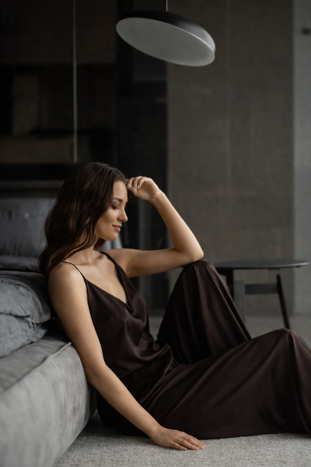 Brown Satin Women's Pajama Set – Camisole Top & Wide-Leg Pants