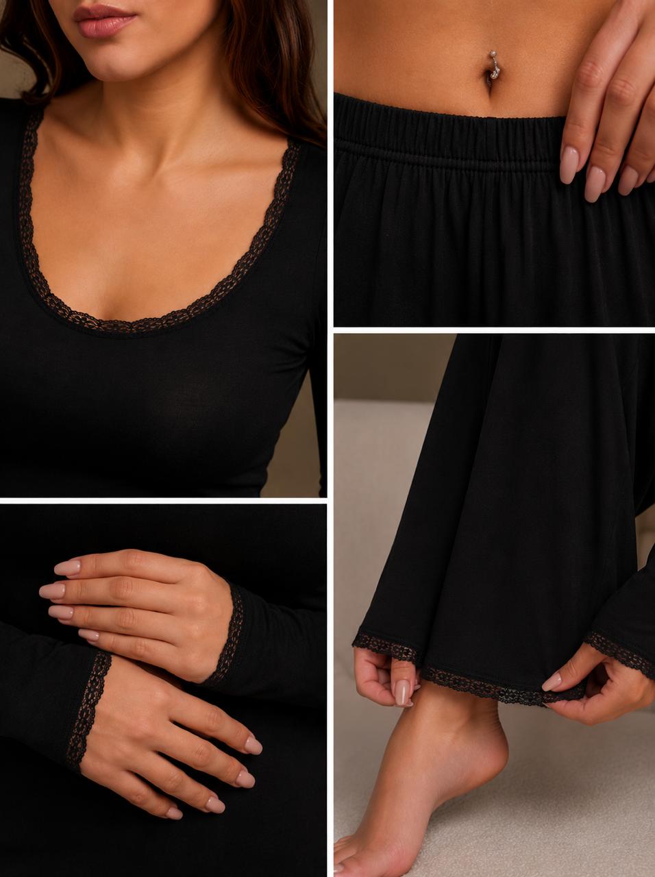 Black Kima Elegant Lace Lounge and Sleep Set for Women