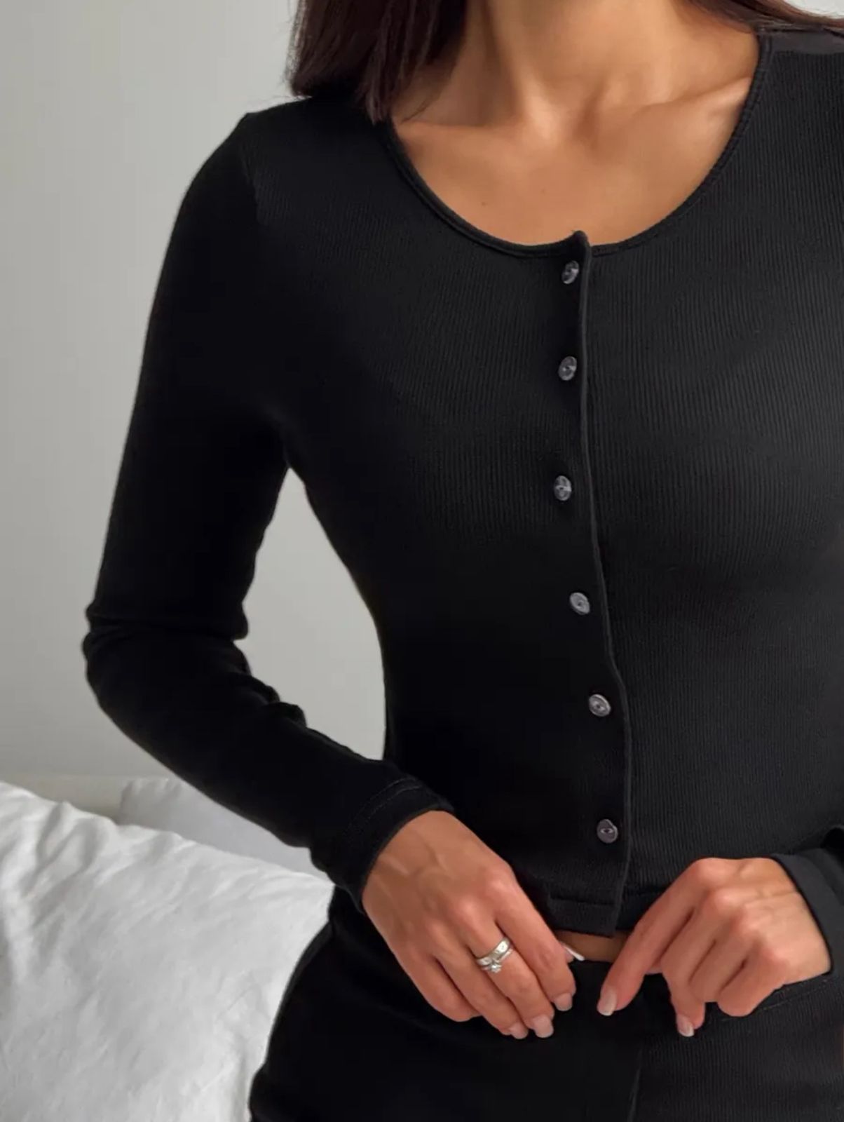 Black Soft Ribbed Lounge Set for Women