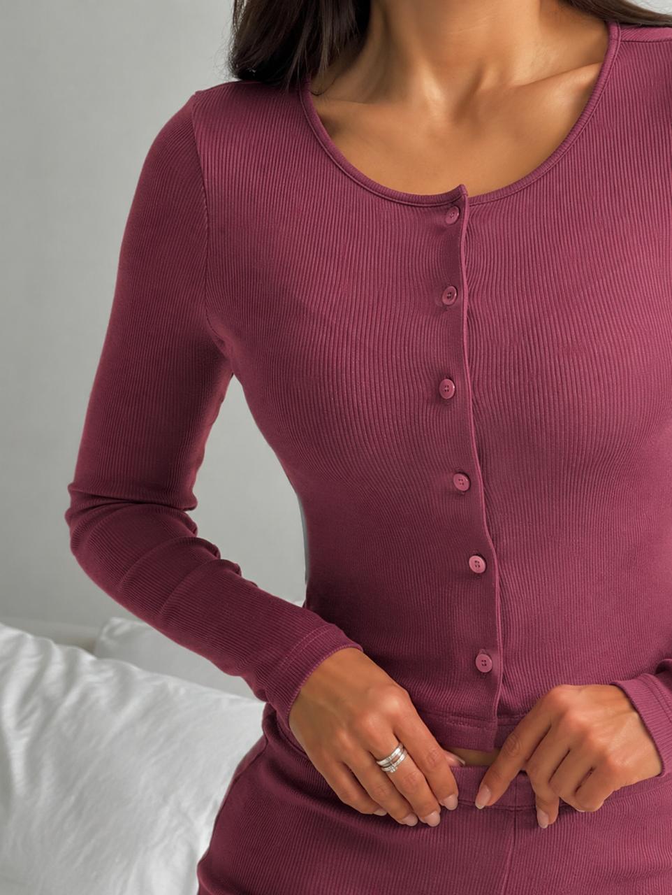 Burgandy Soft Ribbed Lounge Set for Women