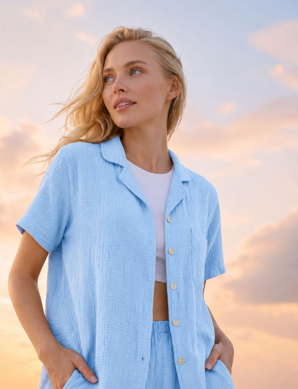 Baby Blue Premium Muslin Pajama Set for Women