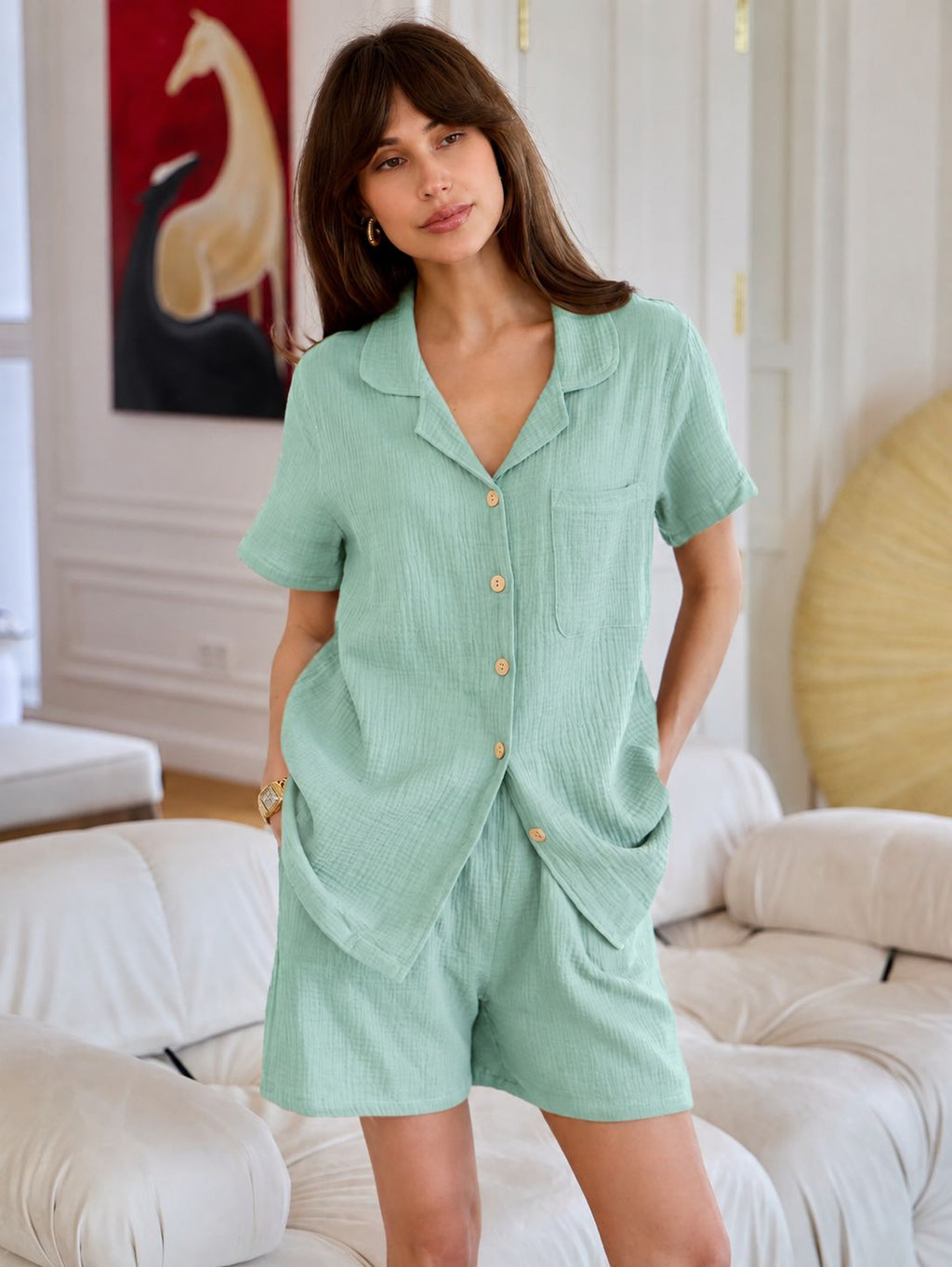 Mint Green Premium Muslin Pajama Set for Women